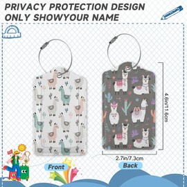 Set of 2 Luggage Tags for Suitcases, Leather Cute Camel Cactus Baggage Tags with Stainless Steel Loop, Privacy Name ID Card Cover Kawaii Travel Labels for Women Men Kids Girls