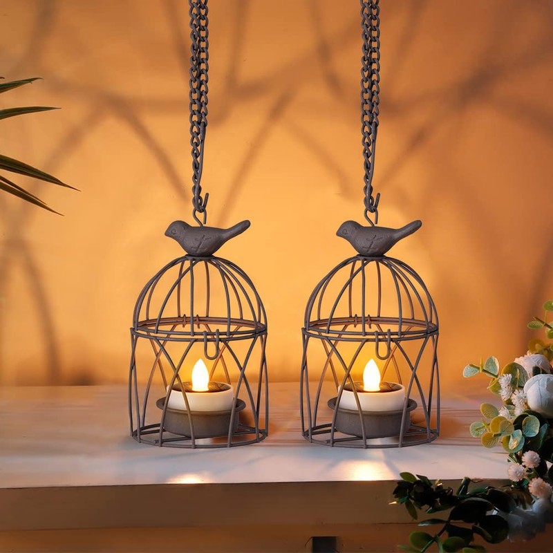 Solar Lanterns Outdoor Waterproof, Rust Iron Cage Candle Holder with