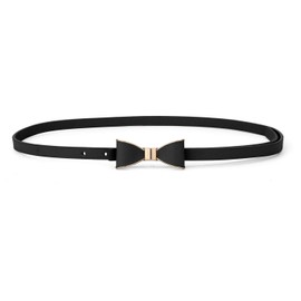 uxcell Skinny Waist Belt Metal Bow-knot No Buckle Thin Belt for Women Black