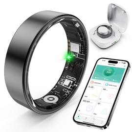SARUNN ER Smart Ring with Sleep Monitoring, Step Counting, Heart Rate, Blood Oxygen for iOS and Android, No Subscription Fee, IP68 Waterproof Health Tracker (Black, 9)