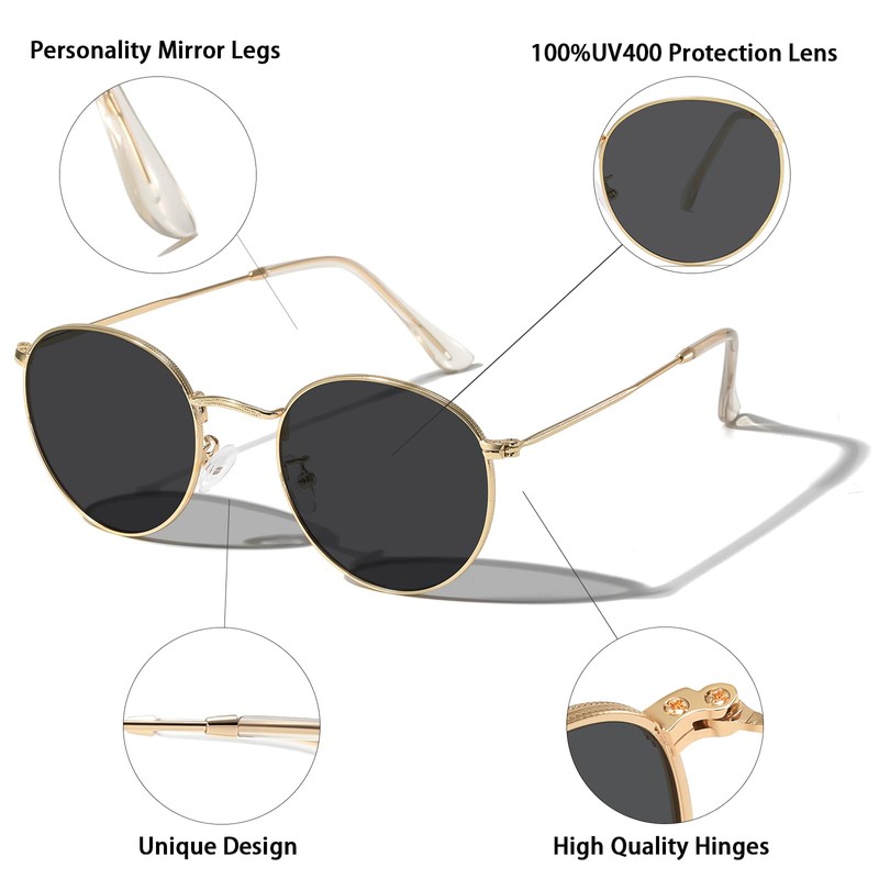 aisswzber Small Round Polarized Sunglasses 3447p-Bright Gold