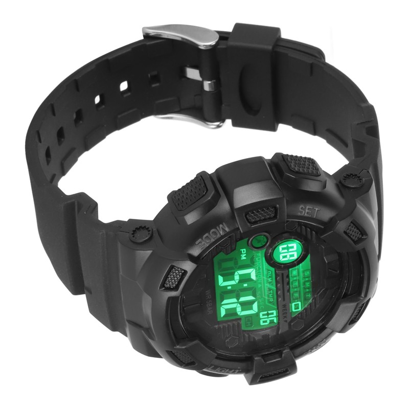 Men Dual Time Sports Watch Outdoor Waterproof PU Strap Digital