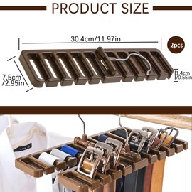 Pack of 2 Belt Storage with 10 Slots, Tie Holder, 360° Rotating Belt Holder, Suitable for Bras, Braces, Scarves and Hats, Saving Space in the Cupboard (Brown)