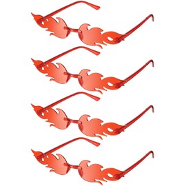 EBOOT 4 Pairs Fire Flame Glasses Rimless Flame Fire Sunglasses for Mardi Gras St.patrick's Day Women Men Cosplay (Red)