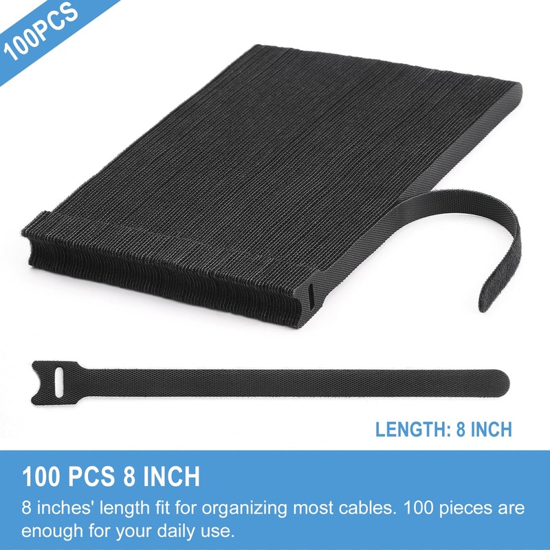 100 PCS 8 Inches Reusable Cable Ties | Adjustable Cord