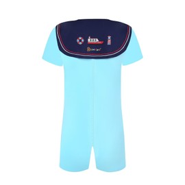 Landofgenie Men’s Cotton Onesie Sailor Collar Bodysuit Short Sleeve Print Romper Pajama Light Blue S