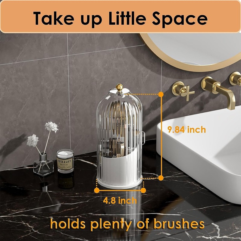 Growsun Rotating Makeup Brush Holder Organizer with Lid 360°Spinning Waterproof
