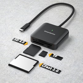 DriverGenius USB Type-C Connection CFAST2.0 & UHS-II SD4.0 Card Reader & Writer (HB081-C | Metal | Braided Wire |