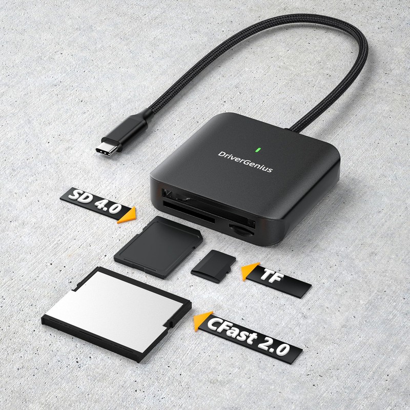 DriverGenius USB Type-C Connection CFAST2.0 & UHS-II SD4.0 Card Reader