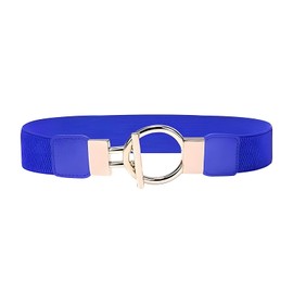 FATASH Women Wide Elastic Vintage Waist Belt | Stretchy Leather Cinch Waistband with Gold Interlock Round Buckle | Fashion Retro Ladies Belt for Dresses & Costumes | Elasticated Accessory - Royal Blue