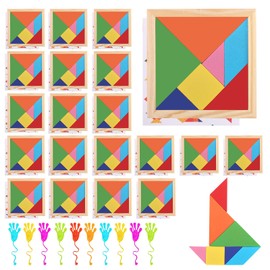 Tangram Children's Wooden Puzzle 20 Pieces Small Gift Give Aways Party Bag Children's Birthday School + 10 Clapping Hand Travel Montessori Wooden Puzzle Toy Gifts Birthday Mini Set