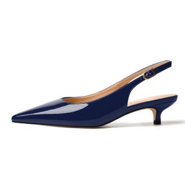 JUSTDANNI - Zapatos de tacón bajo con hebilla y hebilla para mujer, de tacón bajo, para boda, de 1.5 pulgadas, Azul marino, 7 US