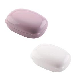 LaaSong Soap Holder Travel Case Portable Round Soap Dish with Lid Leak Proof Soap Box for Shampoo Bar Soap (Large Pink White)