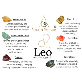 Amazing Gemstone Leo Gifts Zodiac Crystal Kit for Women Men, Set of Healing Stones Tiger Eye, Labradorite (Information Card Included)