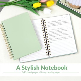 SUNEE Journaling Notebooks, A5 Lined Spiral Notebook for Women, 146 Pages College Ruled Hardcover Notebook for Work, Note Taking, Journaling and Office School Supplies, A5 - Sage Green