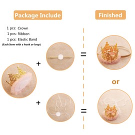 Nishine 3.1"x2.2" Baby Princess Girls Crown Tiara Headband with Alternative Band Birthday Party Favor (Gold)