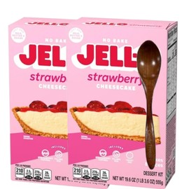 Jel-0 Dessert Kit No Baking with Crust Mix & Filling Mix 19.6 oz Box (Pack of 2) Includes Candy Freezer Wooden Spoon (Strawberry Cheesecake) Wooden Spoon