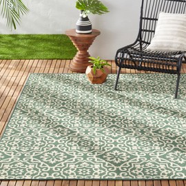 Nicole Miller New York Patio Country Danica Transitional Geometric Indoor/Outdoor Area Rug, Green/Beige, 5'2"x7'2"