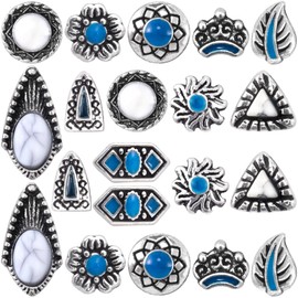 HINZIC 20Pcs Western Nail Charm, 10 Styles 3D Vintage Turquoise Daisy Nail Art Rhinestones Blue Marble Gems Jewel Accessories for Acrylic Nails Women Valentines Wedding Prom Decorations