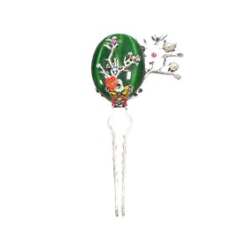 Hanbok Hair Pin binyeo Korea Traditional Girl Women Adorable Stick Accessory Sapphire Green Flower Medium