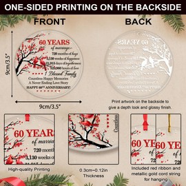 CEZII 60th Wedding Anniversary Christmas Ornament for Parents, Happy 60 Years Married as Mr & Mrs Ornament 2024 Christmas Tree Decoration, 60th Anniversary Marriage Gift for Couple Husband Wife Friend