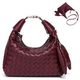 Handbag Crossbody Tote Bag for Women Small Hand Bag weave Vegan Leather Purse Clutch Women's Leather Medium Hobo Bag, Burgundy, Small Medium