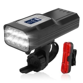 8 LED 2000 Lumen Bike Headlight,Super Bright Mountain Bike Lights with Battery, Illumination Display Bike Lights,Rechargeable 10000 mAh Bike Light with Taillight for Night Riding