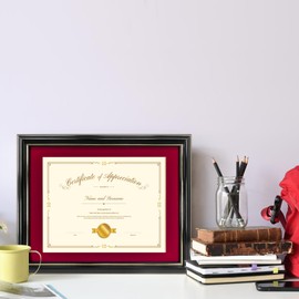 Hodeframe 2 Pack 8-1/2 x 11 Black Diploma Frames - Certificate Frame 8.5x11 Inch with Mat - 11x14 Inch Without Mat - For Document/Photo(Double Mat - Red with Gold Rim