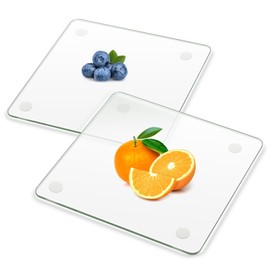 FAAYUCK Tempered Glass Cutting Board, 2 Pack Small Glass Cutting Board for Kitchen Counter with Non-Slip Feets, Scratch Resistant, Heat Resistant, Easy to Clean (8x8 inch)