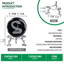 ZEERSHEE 3D Snake Crystal Ball with Stand 2025 Chinese New Year of The Snake Feng Shui Decor for Home Gift for Snake Lovers