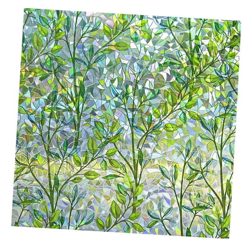 Qianly Privacy Window Film Static Cling Leaf Rainbow Sticker Decorative