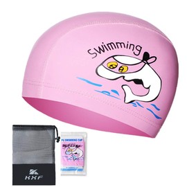 Kids Swimming Cap,Paciffico Swimming Hats Waterproof PU Bathing Cap Care Ear Protection Elastic Swimming Cap with Coating Cartoon Pattern for Childen Kids Girls Age 3-12 Pink