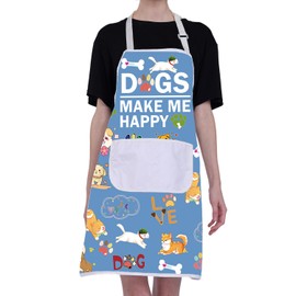 BNQL Dog Grooming Apron Cute Dog Apron Puppy Dog Waterproof Apron Dog Cooking Apron Dog Trainer Groomer Gifts Dogs Make Me Happy, Dogs Make Me Happy Blue, L, Dogs Make Me Happy Blue