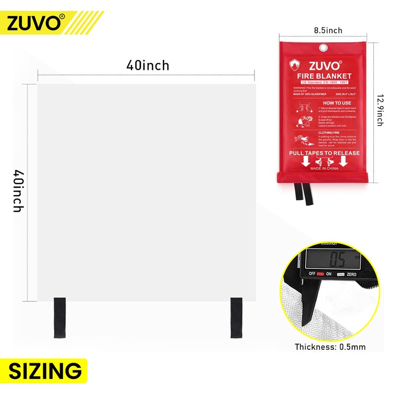 Zuvo Fire Blanket: Certified Fire Safety for Home, Kitchen &