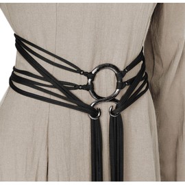 L'VOW Women Viking Long Rope Belt for Renaissance Dress Norse Witch Troll Cross Belt Medieval Shaman LARP Pagan Pirate Accessory(Black)