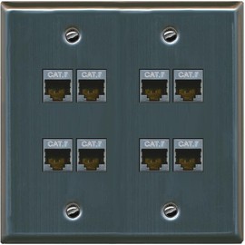 RiteAV Cat7 Wall Plate 8 Port - Flat 2 Gang [Stainless Steel]