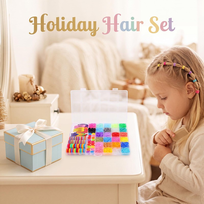 2065 Pcs Hair Ties Set with Tools & Clips, Colorful