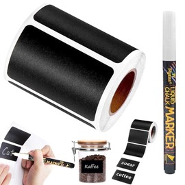 DOTOTO Etiquetas adhesivas pizarra, 180 unidades etiquetas para tarros de cocina, adhesivos removibles reutilizables, 1 tiza blanca para el hogar, la oficina y tarros de especias