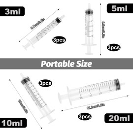 12 Plastic Syringes -3ml, 5ml, 10ml, 20ml, Needle Free Measuring Syringes. Reusable Syringes Suitable for Preparing Liquids in Scientific Laboratories and Pet Feeding