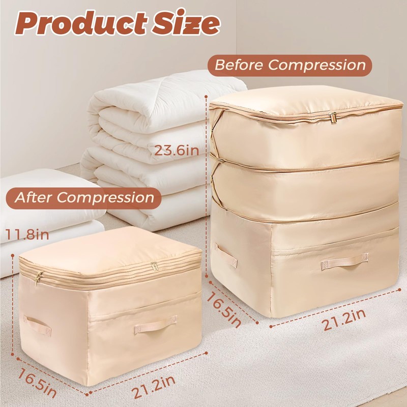 Ultra Space Saving Self Compression Organizers, 4 Pack Double Zipper