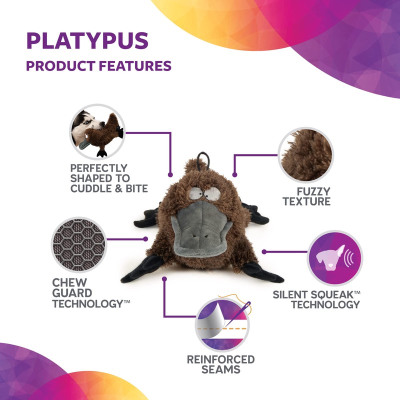 TrustyPup Strong 'N Silent Platypus Silent Squeak Plush Dog Toy,