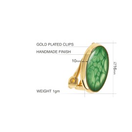 Handmade Comfortable Small Round Clip on Earrings - Non Pierced Ears for Women (Painted Emerald Gold)