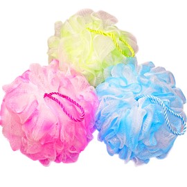 3 Pack Bath Sponge Shower Loofahs Balls 75g/PCS for Body Wash Bathroom Men Women-(Blue,Pink,Green)