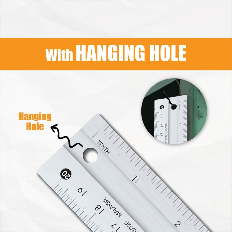 8 Inch Aluminum Non Slip Rulers for Drawing, Set of