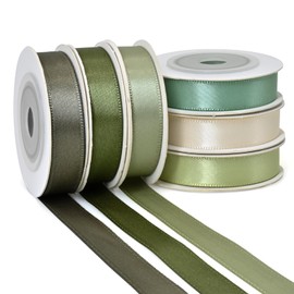 BVIEAKD Double Sided Green Satin Ribbon 3/8-Inch Width 30 Yards 6 Rolls Solid Color Perfect for Crafts Wedding Decorations Bow Making Art Sewing and More