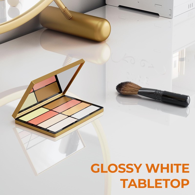 GreenForest Vanity Desk with 2 Drawers,Glossy Desktop White Desk for