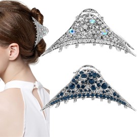 Pack of 2 Rhinestone Vintage Claw Hair Clips Metal Hair Clip Star Crystal Glittering Hair Clips Retro Fancy Hair Jaw (Colour mixture, One Size)