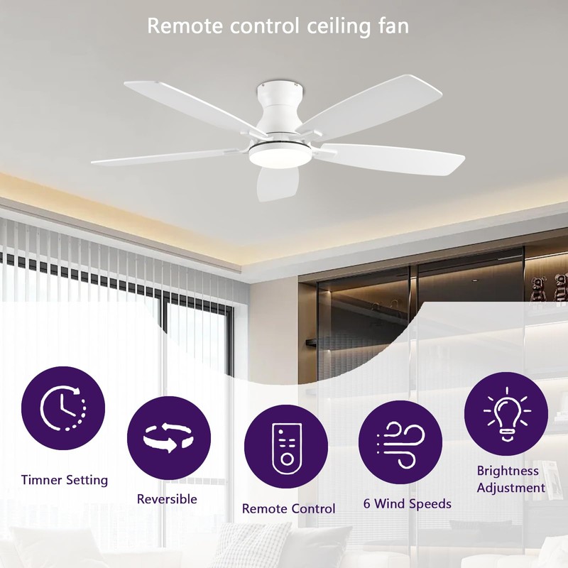 NKPU 52inch Ceiling Fans with Lights, Low Profile Ceiling Fan
