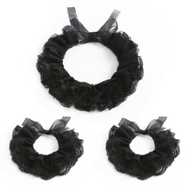 Lace Neck Ruffle Collar and Wrist Cuff Sleeves Detachable Clown Costume Accessories Black for Lolita Jester Pierrot Penny