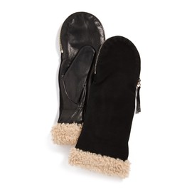 Carolina Amato Women's Shearling Cuff Mittens, Black/Natural, M/L